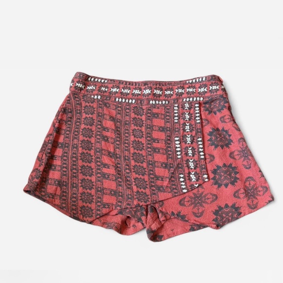 Free People Pants - Free People Red and Black Patterned Skorts